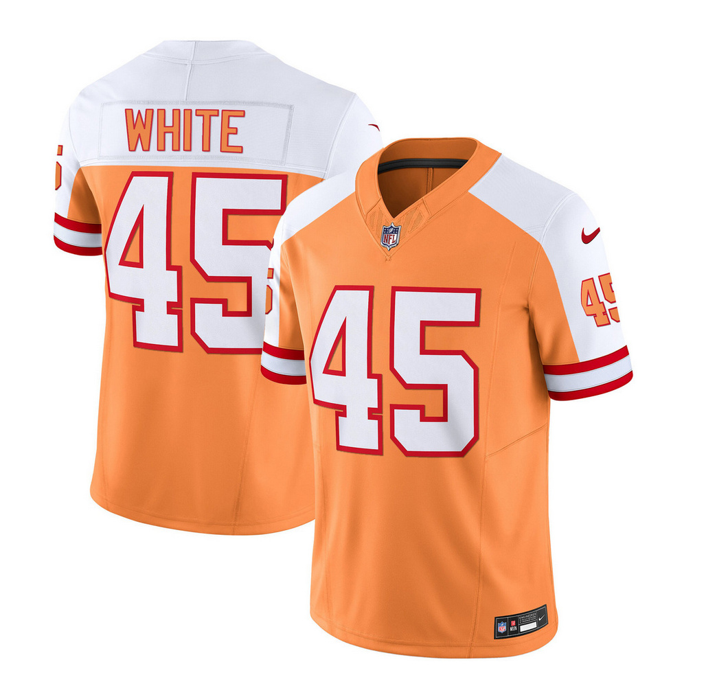 Men's Tampa Bay Buccaneers #45 Devin White 2023 F.U.S.E. White/Gold Throwback Limited Football Stitched Jersey